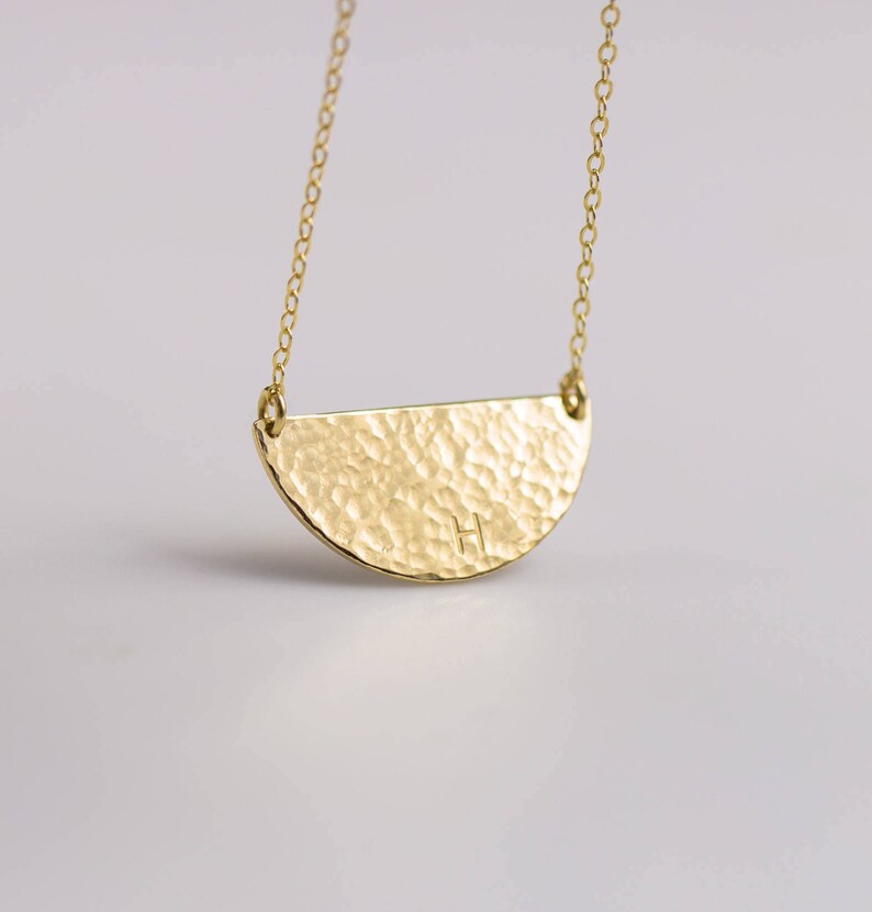 Gold Half Moon Necklace Personalized Hammered Half Circle Etsy