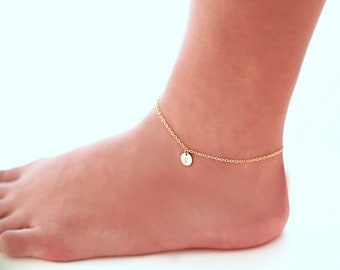 Tiny Monogram Charm Anklet Silver, Gold or Rose Gold Fill Initial Jewelry, Personalized Bridesmaid's Gifts, Mother Necklace