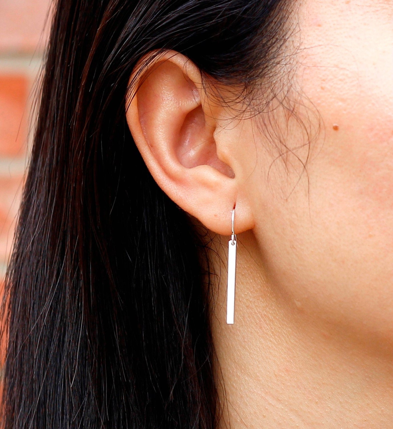 Bar Earrings Sterling Silver Bar Earrings Rose Gold Skinny Etsy
