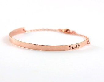 Skinny Cuff Bar Anklet / Personalized Name Plate Initial Silver Rose Gold Bar Stacking Anklet