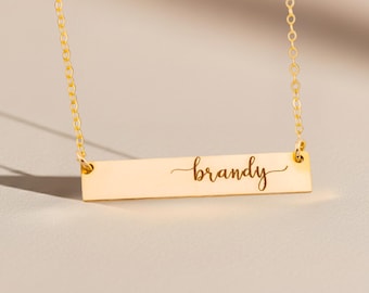 Gold Bar Necklace, Personalized Name Plate Necklace / Delicate Horizontal Bar Necklace / Simple Nameplate Necklace Gold, Silver Initial