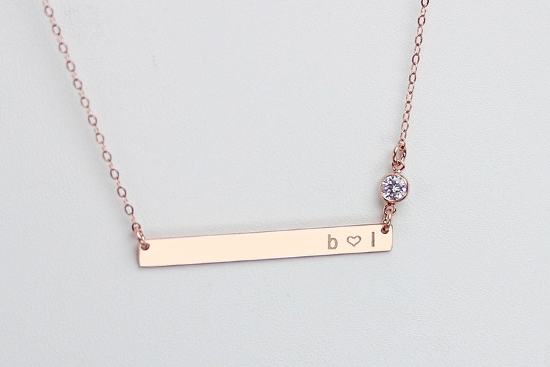 Long Bar Necklace, Personalized Engraved Nameplate Necklace, CZ Diamond Jewelry, Skinny Gold Name Bar Necklace, Quote, Meaningful Gift image 1