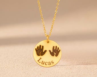 Collier avec empreinte de main d'enfant et prénom, Collier maman, Collier photo empreinte de main personnalisée, Cadeau maman, Empreinte de main de bébé, Cadeau pour maman
