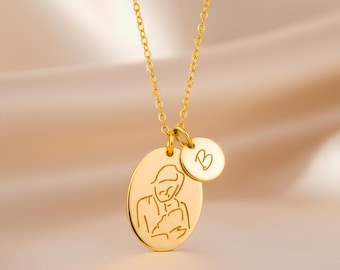 Custom Grandma Necklace, Personalized Oval Pendant with Initial Charm, Engraved Grandma Pendant with Initial Charm, Family Keepsake