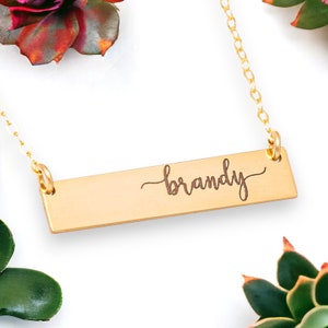 Gold Bar Necklace, Personalized Name Plate Necklace / Delicate Horizontal Bar Necklace / Simple Nameplate Necklace Gold, Silver Initial