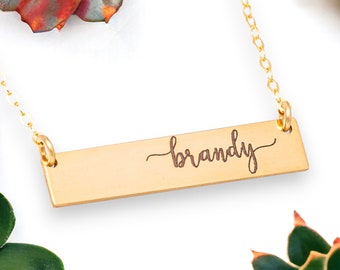 Gold Bar Necklace, Personalized Name Plate Necklace / Delicate Horizontal Bar Necklace / Simple Nameplate Necklace Gold, Silver Initial