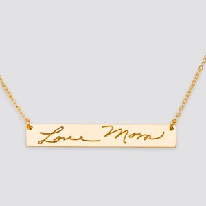 Collar con barra manuscrita, joyería personalizada con firma, collar con escritura a mano, collar conmemorativo grabado, joyería de duelo