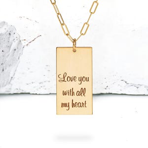 Personalized Rectangle Pendant Necklace Paper Clip Chain, Geometric Name Tag Necklace, Custom Inspiration Statement Necklace, Memory Jewelry