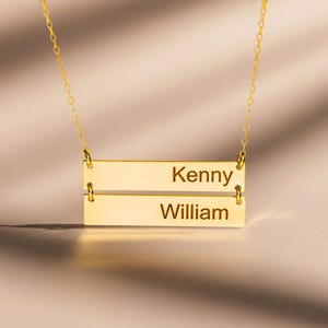 Personalized Multiple Name Bar Necklace, Layered Engraved Bar Necklace with Multiple Names, Custom Horizontal Nameplate Jewelry Gift for Her