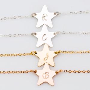 Personalized Star Necklace / Gold Initial Star Necklace / Silver Star Monogram Pendant Necklace, Bridesmaid Gift