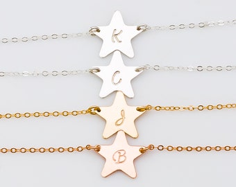 Personalized Star Necklace / Gold Initial Star Necklace / Silver Star Monogram Pendant Necklace, Bridesmaid Gift