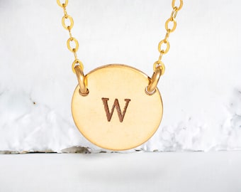 Monogram Necklace, GOLD Initial Disc Charm Necklace, Birthday, Bridesmaid Gifts, Mother's Jewelry, Child, Family, Personalized Jewelry