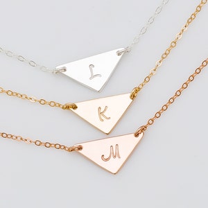 Personalized Small Triangle Necklace, Gold Initial Necklace, Geometric Jewelry, Boho Necklace, Delicate Necklace Gift for Women image 3