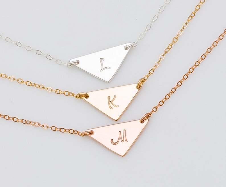 Personalized Small Triangle Necklace, Gold Initial Necklace, Geometric Jewelry, Boho Necklace, Delicate Necklace Gift for Women image 3