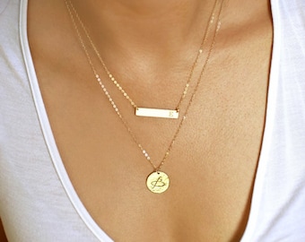 Layering Necklace Gold Bar Necklace 
