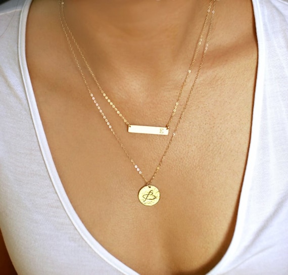 Layered Necklace Set, Layering Necklaces, Gold Name Necklace, Disc