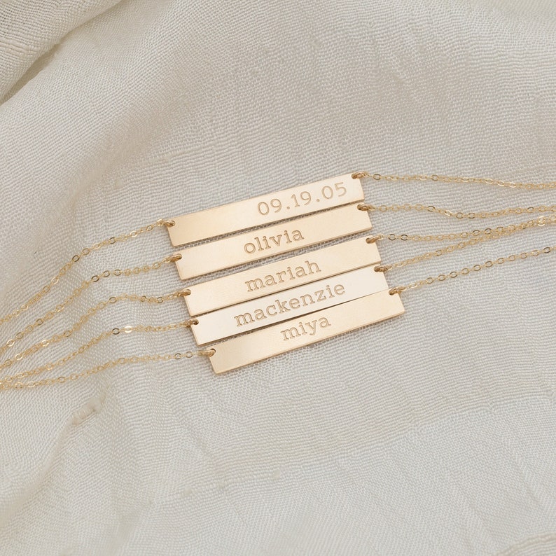 Engraved Doublesided Long Bar Necklace Gold Roman Numeral Etsy