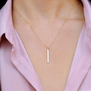 Vertical Bar Necklace, Thin Gold Bar Necklace, Personalized Initial Necklace, Skinny Bar Necklace, Delicate Layering Necklace