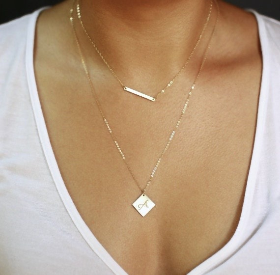 Diamond Shaped Necklace Initial Pendant 