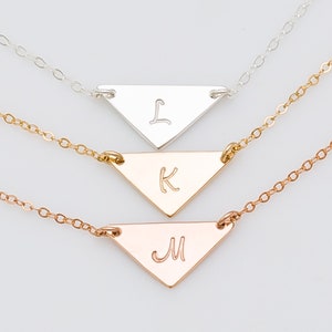 Personalized Small Triangle Necklace, Gold Initial Necklace, Geometric Jewelry, Boho Necklace, Delicate Necklace Gift for Women image 2