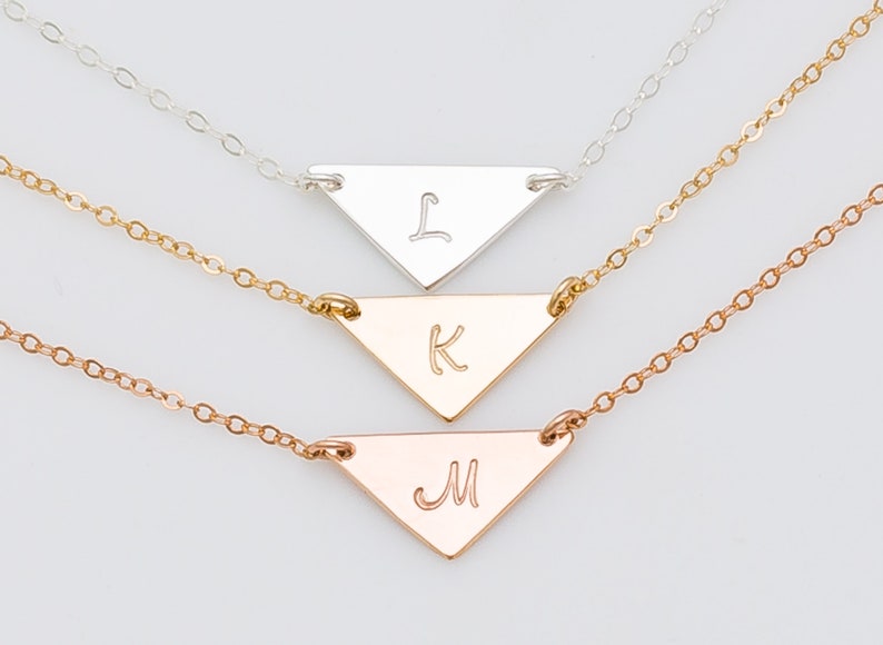 Personalized Small Triangle Necklace, Gold Initial Necklace, Geometric Jewelry, Boho Necklace, Delicate Necklace Gift for Women image 2