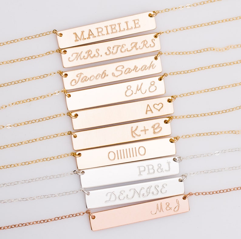 Name Bar Necklace Silver Name Plate Necklace Rectangle Etsy