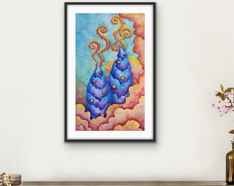 Watercolor floral painting - Boundaries of One's Sky, Original Artwork, Home Wall Art, Abstract Painting, Hand-Painted