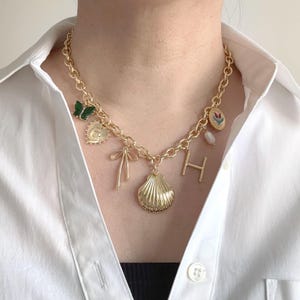 Build Your Own Custom Charm Necklace. Personalized Gold Pendant. Summer Ocean Charm Necklace. Beach Girl Necklace. Gold Charm Necklace.
