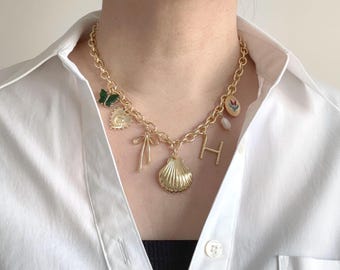 Bauen Sie Ihre eigene individuelle Charm Halskette. Personalisierter Gold Anhänger. Sommer Ocean Charm Halskette. Strandmädchen Halskette. Gold Charm Halskette.