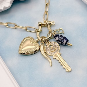 Build Your Own Custom Charm Necklace. Carabiner Necklace. Screw Clasp Necklace. Gold Charm Necklace. Custom Charm Necklace. Gift for Her.
