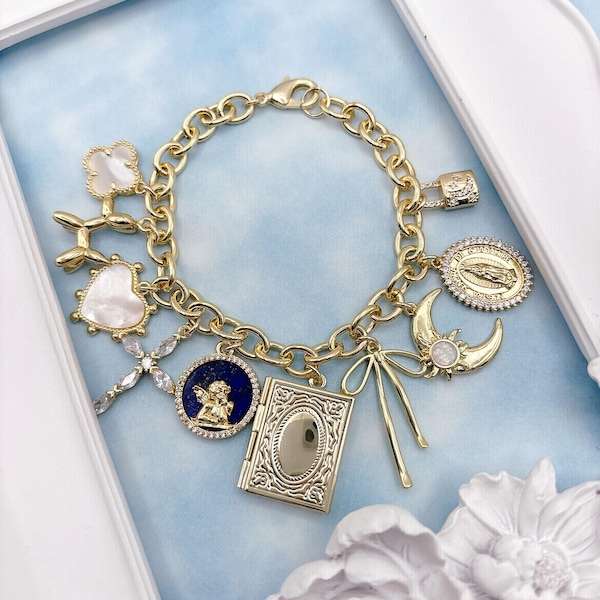 Gold Personalized Charm Bracelet. Build Your Own Custom Charm Bracelet. Pick Your Charm.  Vintage Style Bracelet. Multi Charm. Gift for Her.