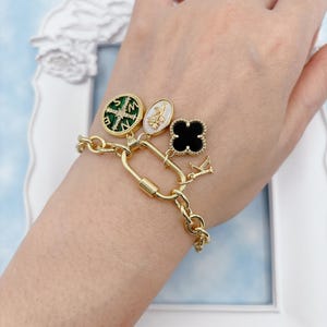 Build Your Own Custom Charm Bracelet. Gold Carabiner Charm Lock Bracelet. Custom Charm Bracelet. Personalized Jewelry. Valentines Day Gift.