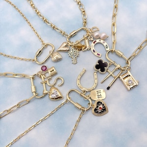 Build Your Own Custom Necklace. Gold Multi Charm with Carabiner Necklace. Personalized Jewelry. Vintage Style. Gift for Her. Chunky Chain.