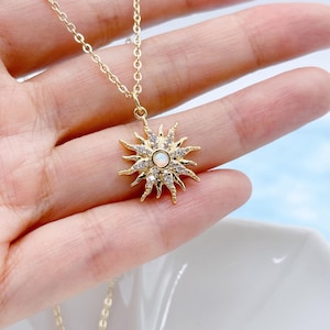 Dainty Opal Sun Necklace. Opal Sunburst Necklace. Celestial Necklace. Opal Star Necklace. Gift Jewelry. for Her.