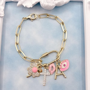 Build Your Own Custom Charm Bracelet. Gold Carabiner Charm Lock Bracelet. Personalized Gift Jewelry. Evil Eye. Initial Letter. Luck Bracelet
