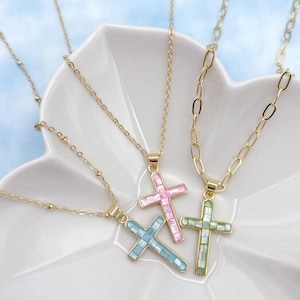 Mother of Pearl Cross Necklace. Shell Cross Necklace. Baptism Necklace. Christian Necklace. Minimalist Necklace. Mother&#39;s Day Gift.