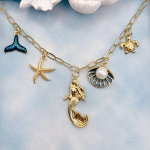 Beach Girl Necklace. Build Your Own Custom Charm Necklace. Choose Charms Necklace. Mermaid Gift. Seashell. Turtle. Starfish. Whale Tail.