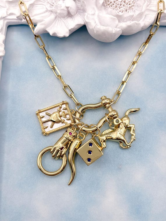 Build Your Own Custom Charm Necklace. Carabiner Necklace. Screw Clasp Necklace. Gold Charm Necklace. Custom Charm Necklace. Gift for Her.
