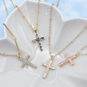 Mother of Pearl Cross Necklace. Shell Cross Necklace. Baptism Necklace. Christian Necklace. Minimalist Necklace. Mother&#39;s Day Gift.