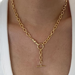 Collana a catena spessa a strati in oro. Collana con porta ciondoli. Collana a catena con moschettone. Collana a strati. Regalo per lei.