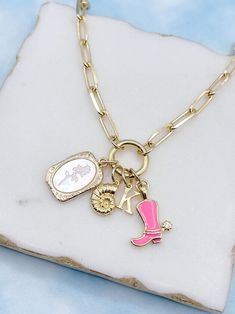 Build Your Own Custom Charm Necklace. Carabiner Clasp Necklace. Gold