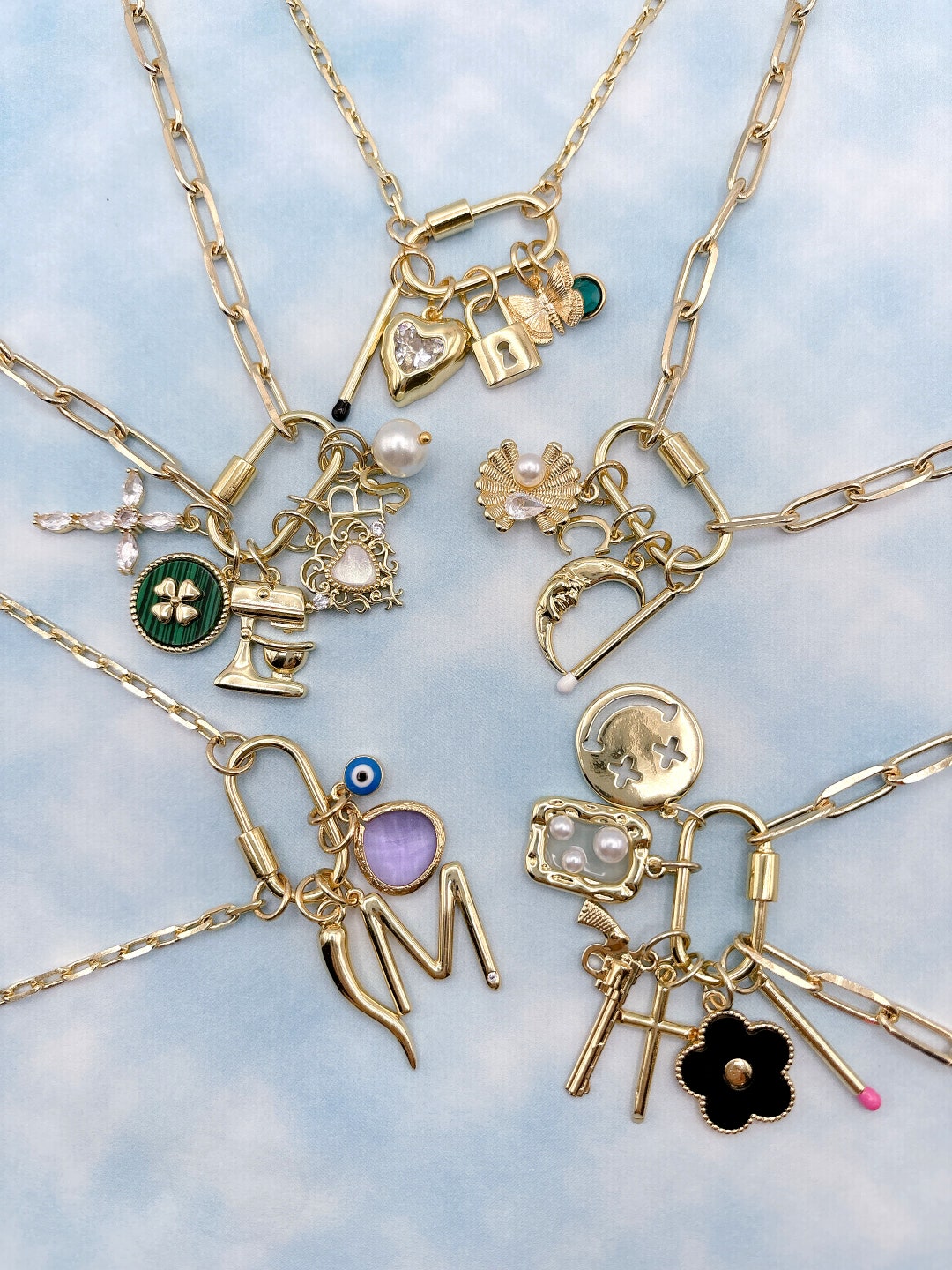 Build Your Own Custom Charm Necklace. Carabiner Necklace. Gold Charm ...