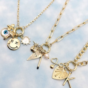 Build Your Own Custom Charm Necklace. Carabiner Clasp Necklace. Gold Charm Necklace. Chunky Paperclip Chain. Personalized Necklace.