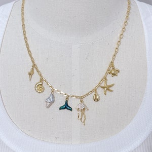 Build Your Own Custom Charm Necklace. Gold Charm Necklace. Custom Charm Necklace. Gift for Her. Summer Beach Jewelry. Ocean Sea Life.
