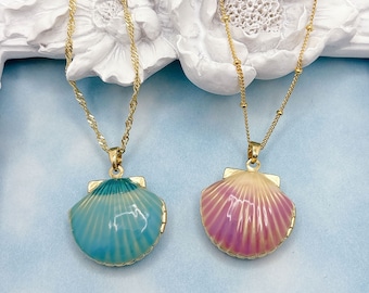 Meerjungfrau Muschel Locket Halskette. Muschel Anhänger Halskette. Ozean-Strand-Schmuck. Geschenk für Sie.