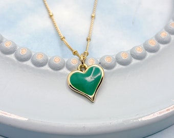 Green Enamel Heart Necklace. Love Necklace. Minimalist Charm Necklace. Mother's Day Gift. Gift for Her. Gift for Daughter. Best Friend Gift.