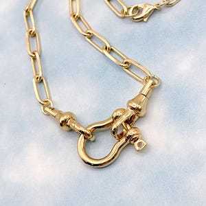 Charm Holder Necklace. Horseshoe Carabiner Necklace. Gold Paperclip Chain Necklace. Layering Necklace. Gift for Her.