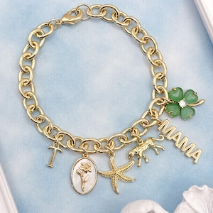 Build Your Own Custom Charm Bracelet. Gold Charm Bracelet. Custom Charm Bracelet. Gift for Her.