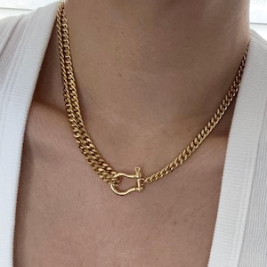 Collana a catena spessa a strati in oro. Collana con porta ciondoli. Collana a catena con moschettone. Collana a strati. Regalo per lei.