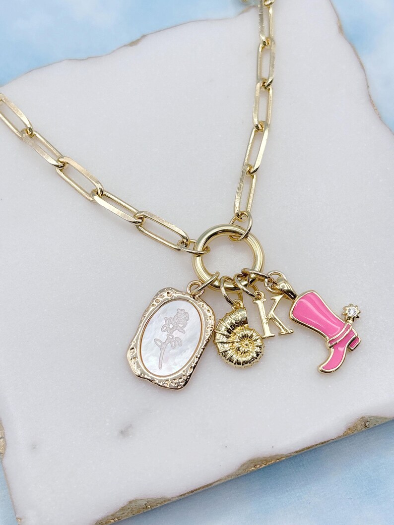 Build Your Own Custom Charm Necklace. Carabiner Clasp Necklace. Gold